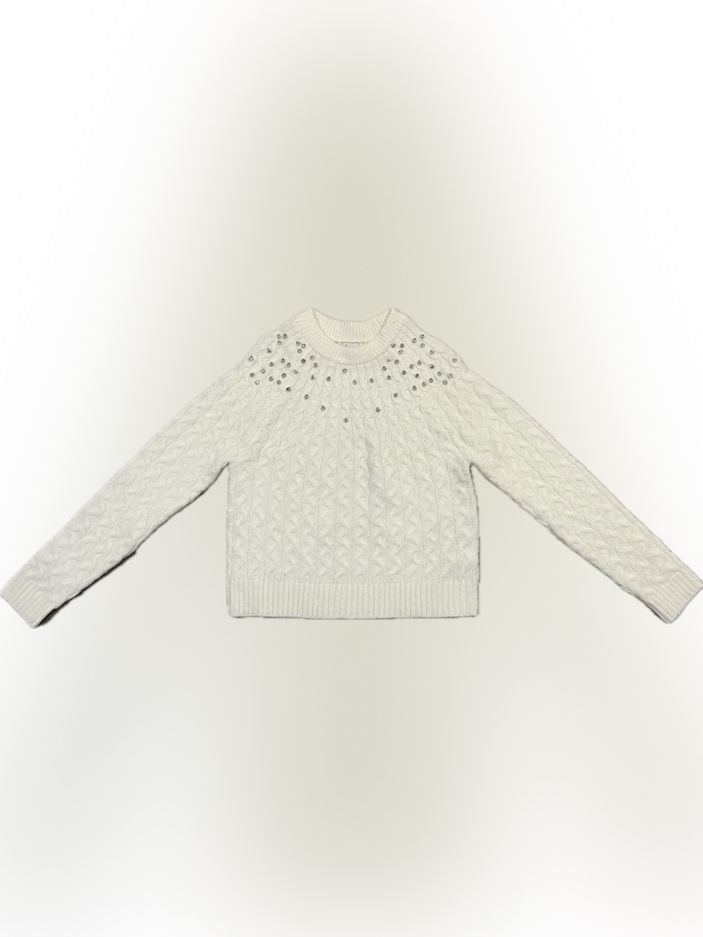 A New Day White Beaded Rhinestone Knit Cozy Winter Sweater Size S